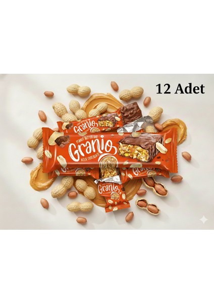 Granıo Fıstıklı ve Fıstık Ezmeli Sütlü Çikolata Kaplamalı Bar 40 gr x 12 Adet fiyatları
