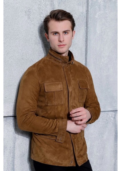 Erkek Safari Fermuarlı Hakiki Deri Taba Süet Ceket modelleri