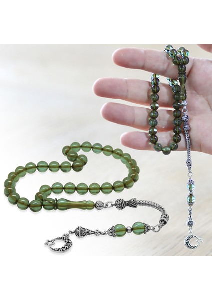 Kararmaz Metal Ayyıldız Püsküllü Küre Kesim Su Yeşili Ateş Kehribar Tesbih fiyatları