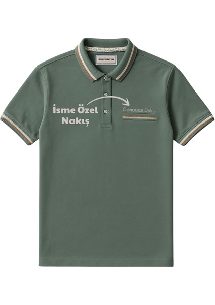 Kişiye Özel Nakışlı Cep Yaka Garnili Kısa Kollu Ribana Yaka Premium Yeşil Tişört L