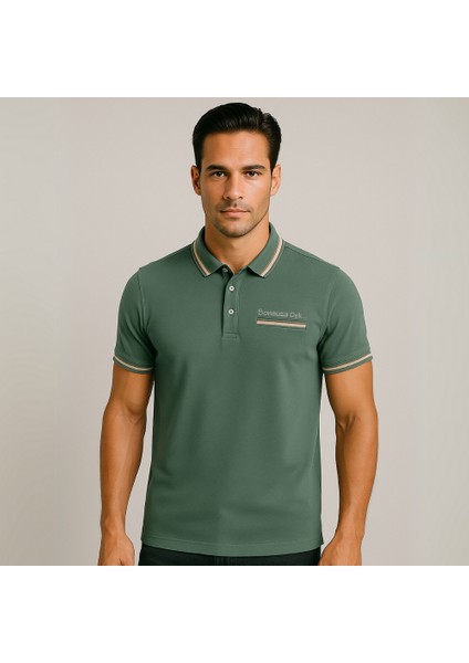 Kişiye Özel Nakışlı Cep Yaka Garnili Kısa Kollu Ribana Yaka Premium Yeşil Tişört L fiyatları
