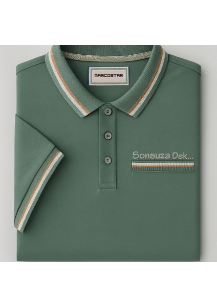 Kişiye Özel Nakışlı Cep Yaka Garnili Kısa Kollu Ribana Yaka Premium Yeşil Tişört L fırsatları