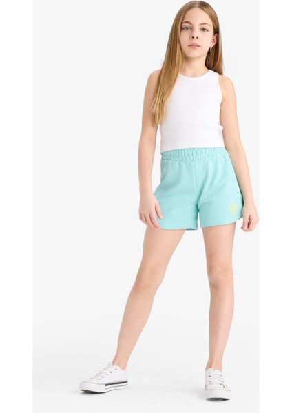 Kız Çocuk Beli Lastikli Baskılı Şort