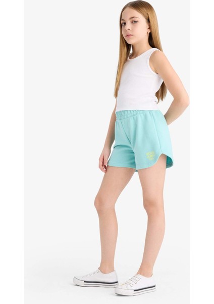 Kız Çocuk Beli Lastikli Baskılı Şort