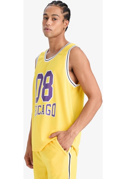 Hızlı Kuruyan Standart Fit Bisiklet Yaka Baskılı Sporcu Atlet E4396AX25HS