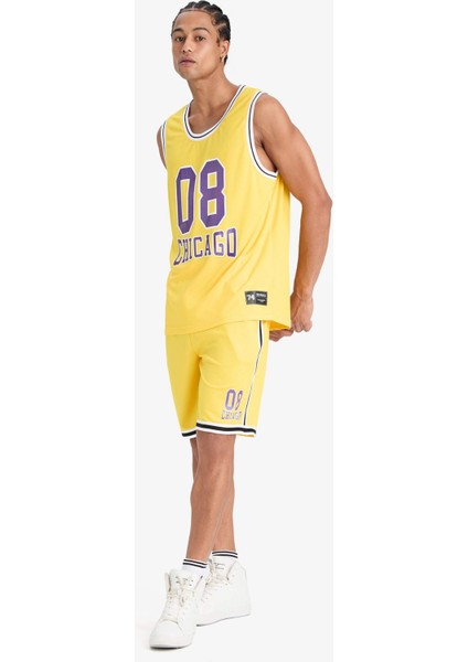 Hızlı Kuruyan Standart Fit Bisiklet Yaka Baskılı Sporcu Atlet E4396AX25HS