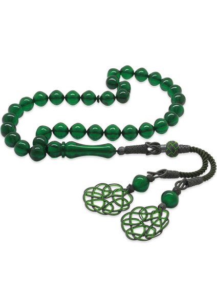 1000 Ayar Gümüş Özel Kazaz Püsküllü Istanbul Kesim Yeşil Ateş Kehribar Tesbih