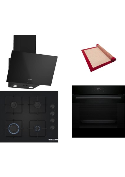 Siyah 3 lü Ankastre Set 344 ( HJG852YB0T - POP6C6P30O - DWK63PJ60T (61T) ) - 3D Fry Hava ile Kızartma - Fırın Matı ile