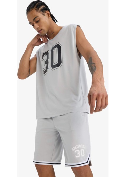 Hızlı Kuruyan Nefes Alabilen Boxy Fit Bisiklet Yaka Baskılı Sporcu Atlet E4392AX25HS