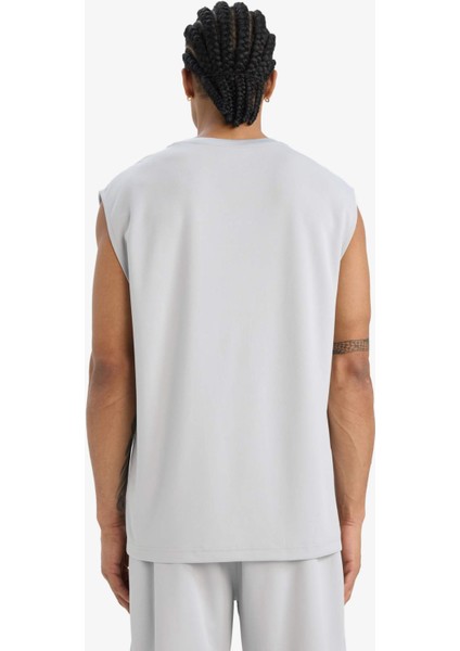 Hızlı Kuruyan Nefes Alabilen Boxy Fit Bisiklet Yaka Baskılı Sporcu Atlet E4392AX25HS