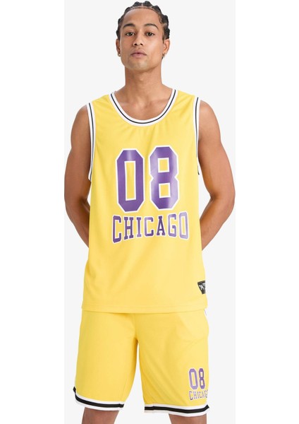 Hızlı Kuruyan Standart Fit Bisiklet Yaka Baskılı Sporcu Atlet E4396AX25HS