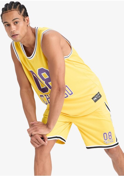 Hızlı Kuruyan Standart Fit Bisiklet Yaka Baskılı Sporcu Atlet E4396AX25HS