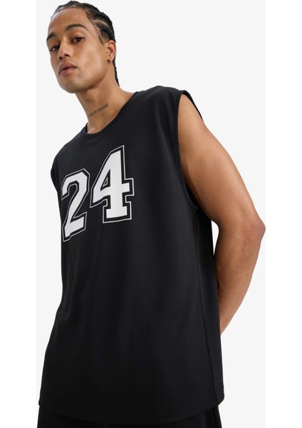 Hızlı Kuruyan Nefes Alabilen Boxy Fit Baskılı Bisiklet Yaka Sporcu Atlet E4391AX25HS