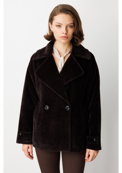 Kadın Apoletli Peluş Mont 6035 Kahverengi