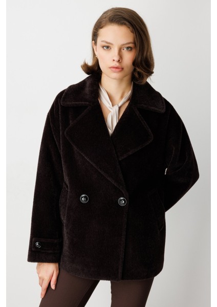 Kadın Apoletli Peluş Mont 6035 Kahverengi fiyatları