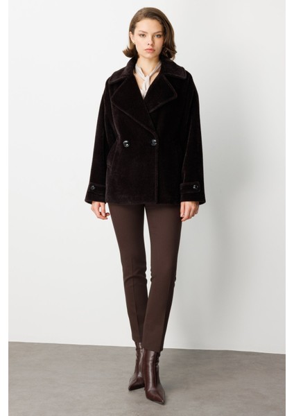Kadın Apoletli Peluş Mont 6035 Kahverengi modelleri