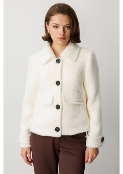 Kadın Kolu Apoletli Kapak Cepli Mont 6111 Ekru