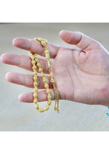 3 Lü Kamçı Püsküllü Petek Tasarım Arpa Kesim Altın Renk 925 Ayar Gümüş Tesbih fırsatları