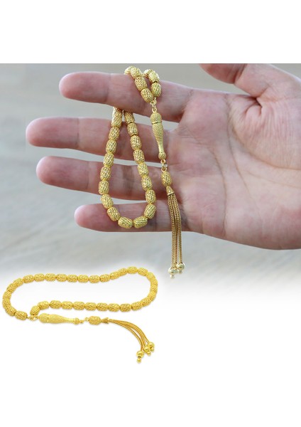 3 Lü Kamçı Püsküllü Telkari Tasarım Kapsül Kesim Altın Renk 925 Ayar Gümüş Tesbih fiyatları