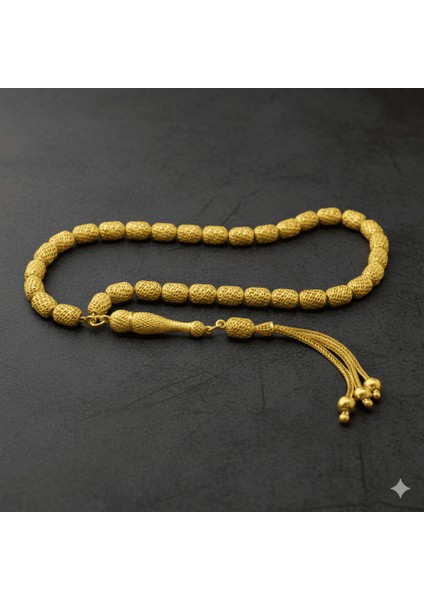 3 Lü Kamçı Püsküllü Telkari Tasarım Kapsül Kesim Altın Renk 925 Ayar Gümüş Tesbih modelleri