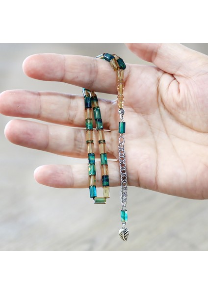 Ateş Kehribar Tesbih - Kararmaz Metal Püsküllü - Mini Boy - Mavi Beyaz - Kesme Kesim modelleri