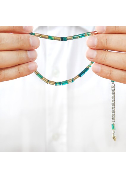 Ateş Kehribar Tesbih - Kararmaz Metal Püsküllü - Mini Boy - Mavi Beyaz - Kesme Kesim fırsatları