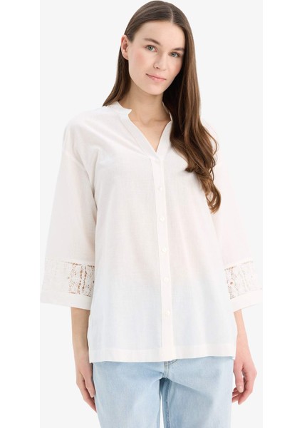 Relax Fit Apaş Yaka Basic Düz Uzun Kollu Gömlek