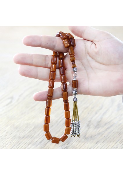 Çubuk Sıkma Kehribar Tesbih - Osmanlı Saray Püsküllü - Bal Rengi - Kapsül Kesim fırsatları