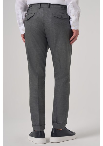 Erkek Füme Poliviskon Trend Desenli Slim Fit Çift Pile Pantolon indirimleri