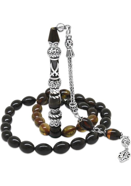 925 Ayar Gümüş Nakkaş Imameli Zülfikar Tasarım Süzme Soft Yeşil Siyah Ateş Kehribar Tesbih fiyatları