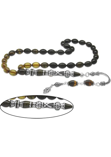 925 Ayar Gümüş Nakkaş Imameli Zülfikar Tasarım Süzme Soft Yeşil Siyah Ateş Kehribar Tesbih modelleri