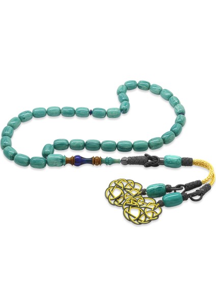 1000 Ayar Gümüş Kazaz Püsküllü Her Tanesi Usta Işçilikli Imame Hitame Kuka Turkuaz Katalin Tesbih