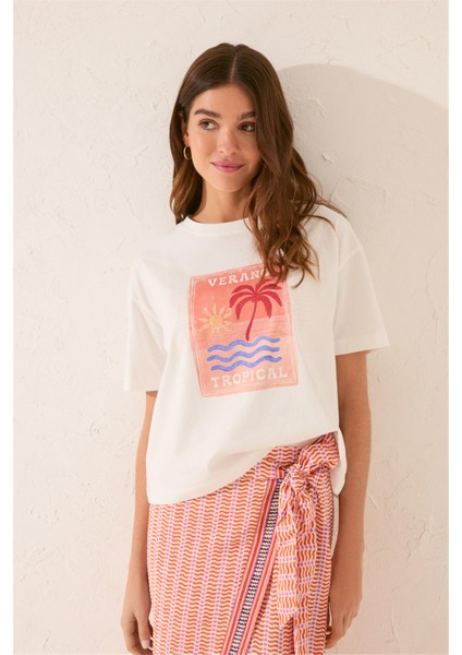 Palmiye Baskılı Beyaz Pijama Üstü modelleri