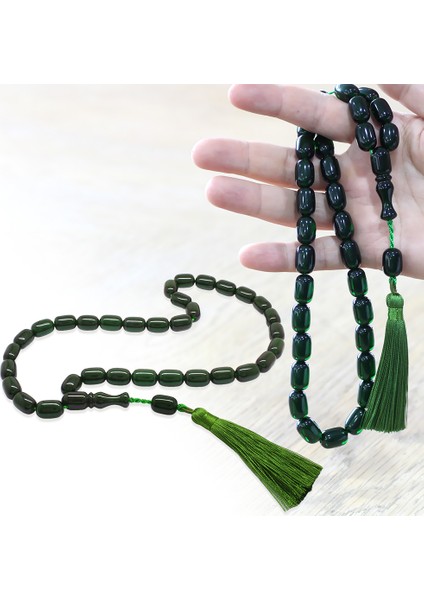 Osmanlı Saray Püsküllü Yeşil Çubuk Sıkma Kehribar Tesbih Maxi Boy Kapsül Kesim fiyatları