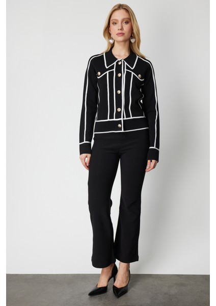 Kadın Şerit Detaylı Çıtçıt Kapamalı Hırka 69908 Siyah modelleri