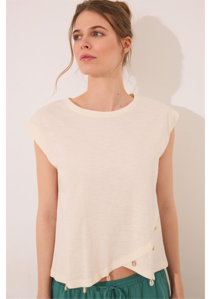 Kısa Kollu Önü Çapraz Detaylı Pijama Üstü