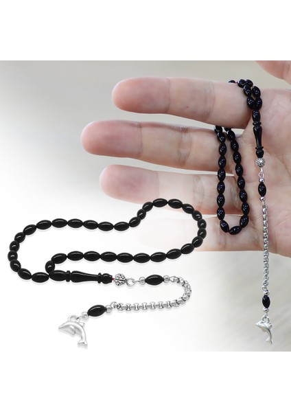 Kararmaz Metal Arnavut Zincir Püsküllü Arpa Kesim Siyah Mini Boy Sıkma Kehribar Tesbih fiyatları