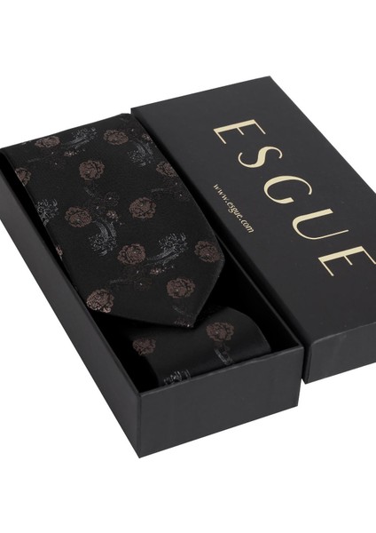 8 cm Klasik Geniş Hand Made Siyah - Kahverengi Çiçek Desen Mendilli Kravat fırsatları