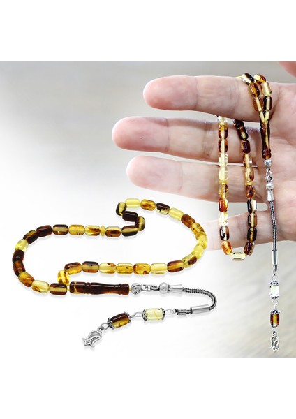 Fosilli Beyrut Kehribar Tesbih - 925 Ayar Gümüş Püsküllü - Mini Boy - Sarı Siyah - Kapsül Kesim fiyatları