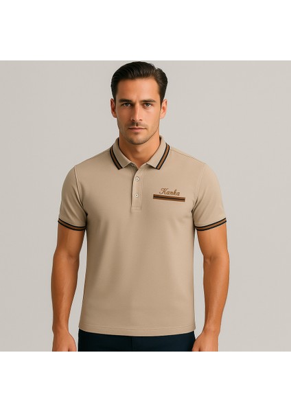 Kişiye Özel Nakışlı Cep Yaka Garnili Kısa Kollu Ribana Yaka Premium Krem Rengi Tişört Xl fiyatları