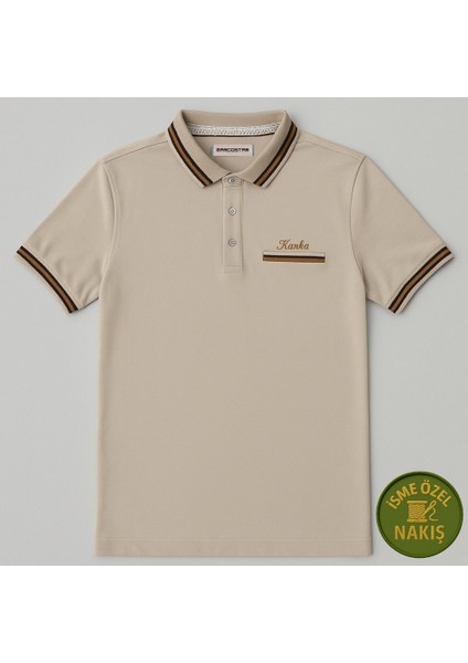 Kişiye Özel Nakışlı Cep Yaka Garnili Kısa Kollu Ribana Yaka Premium Krem Rengi Tişört Xl modelleri