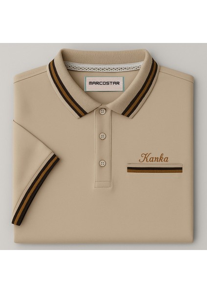 Kişiye Özel Nakışlı Cep Yaka Garnili Kısa Kollu Ribana Yaka Premium Krem Rengi Tişört Xl indirimleri