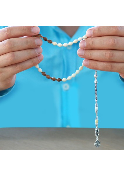 Kararmaz Metal Arnavut Zincir Püsküllü Kuka Imameli Arpa Kesim Naturel Renk Deve Kemiği Tesbih fırsatları