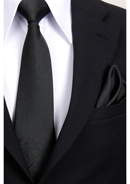 8 cm Klasik Geniş Hand Made Siyah Desenli Mendilli Kravat fiyatları
