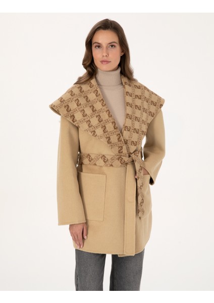 Kadın Bej Comfort Fit Kaşe Kaban 50314281-VR011