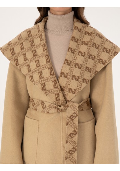 Kadın Bej Comfort Fit Kaşe Kaban 50314281-VR011