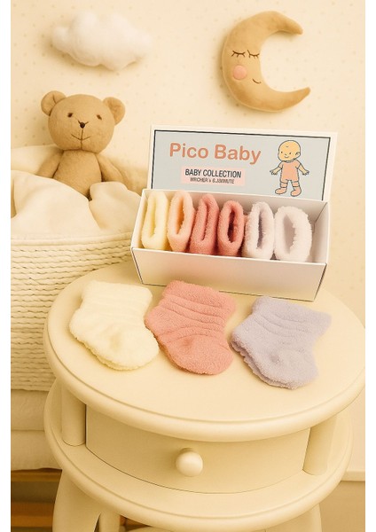 3'lü Yenidoğan Kız Bebek Ters Havlu Soket Çorap