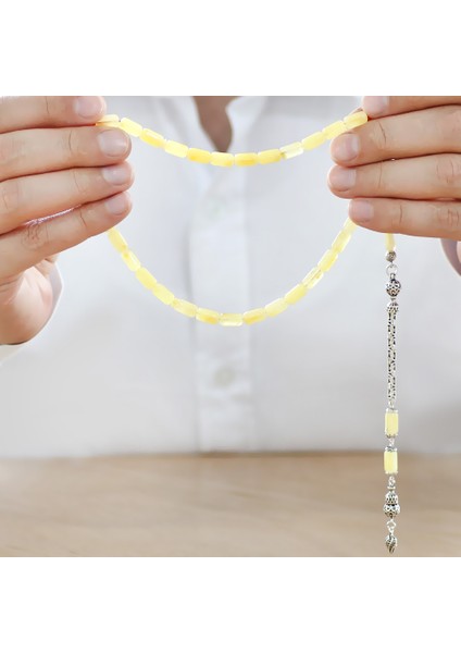 925 Ayar Gümüş Kral Zincir Püsküllü Kapsül Kesim Soft Sarı Doğal Damla Kehribar Tesbih modelleri