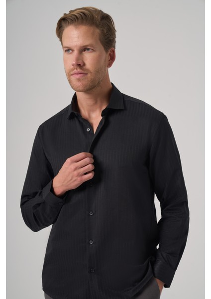 Erkek Siyah Trend Slim Fit Italyan Yaka Gömlek fiyatları