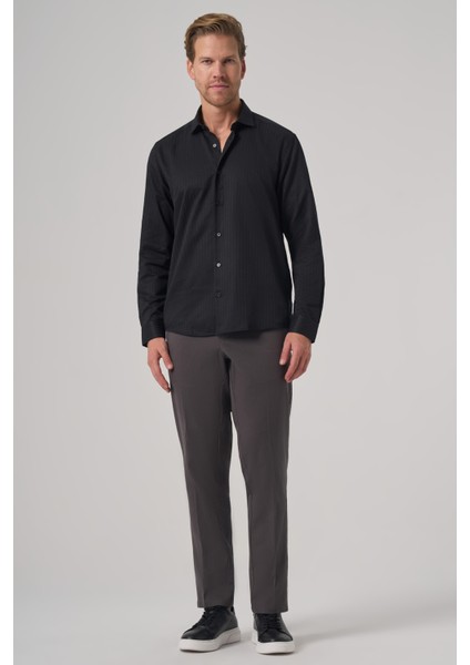 Erkek Siyah Trend Slim Fit Italyan Yaka Gömlek fırsatları